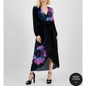 INC tie waist faux wrap dress